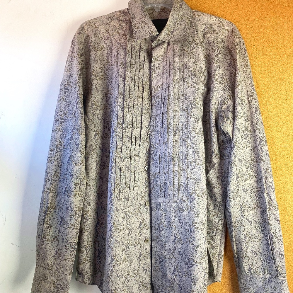 Nicole Far Dress tuxedo shirt Grey Paisley